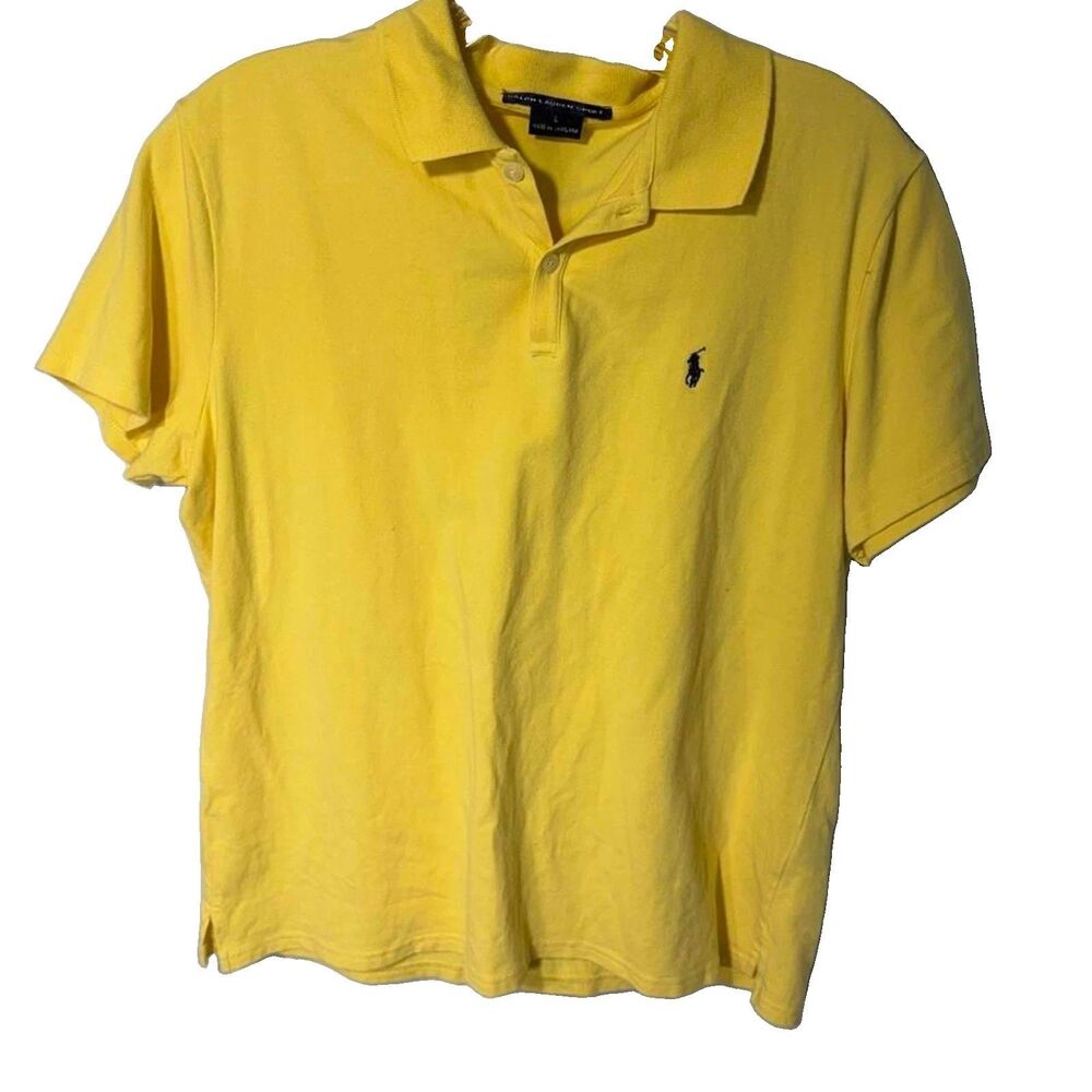Vintage Polo Ralph Lauren Sport Mens Large Yellow Polo Button Short Sleeve Shirt